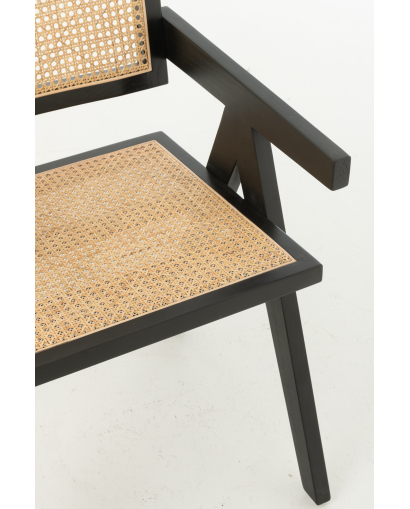 Chaise Grid Bois De Frene et Rotin - Naturel et Noir