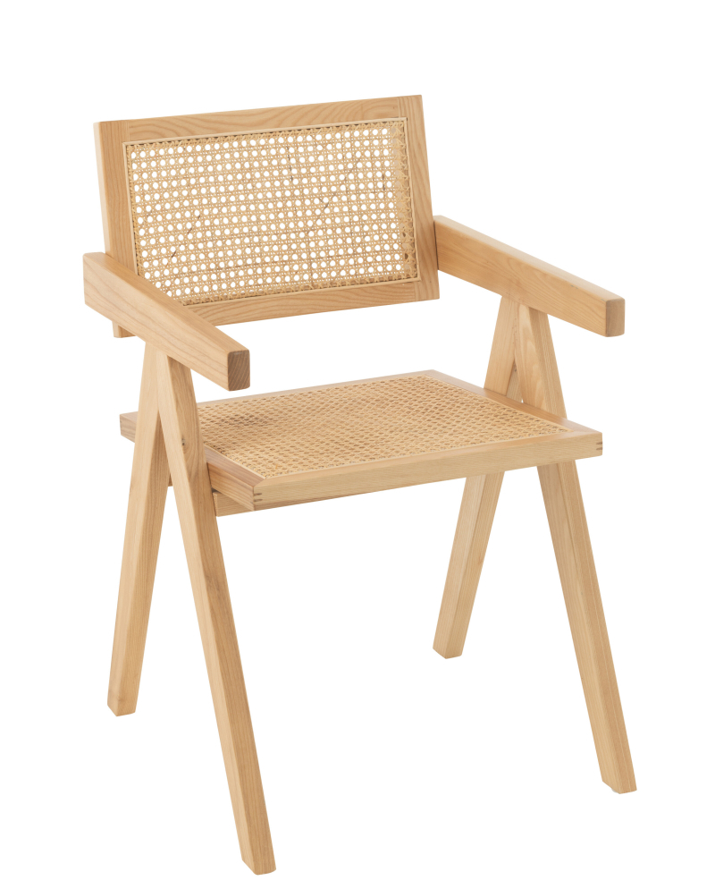 Chaise Grid Bois De Frene et Rotin - Naturel