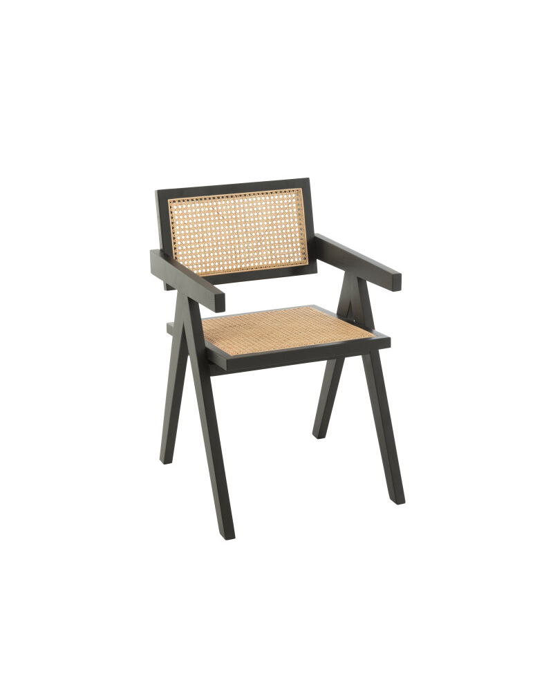 Chaise Grid Bois De Frene et Rotin - Naturel et Noir