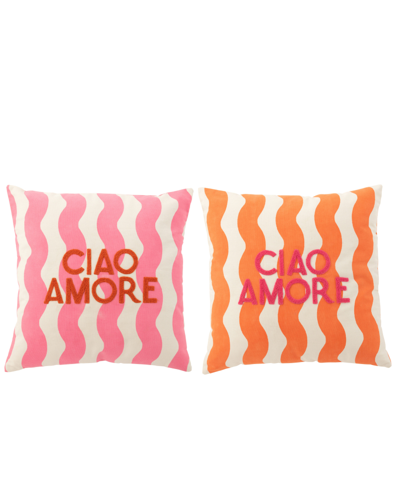 Assortiment de 2 Coussins Ciao Amore en Coton - Rose et Orange