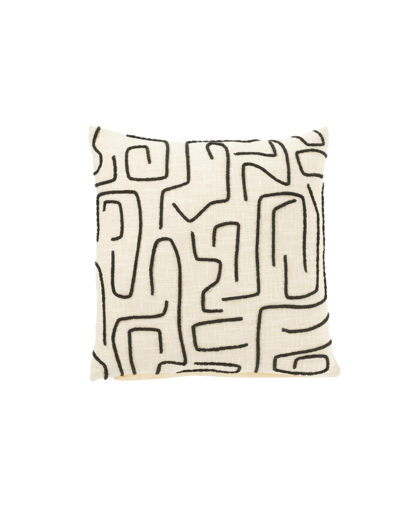 Coussin Carré Lignes Courbes en Coton - Blanc et Noir Coussin Carré Lignes Courbes en Coton - Blanc et Noir
