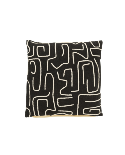 Coussin Carré Lignes Courbes en Coton - Noir et Blanc