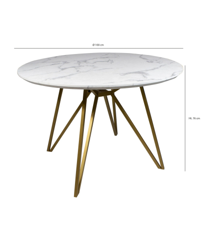 Table à Manger Hoxton avec plateau effet marbre et pieds métal - Blanc et Or