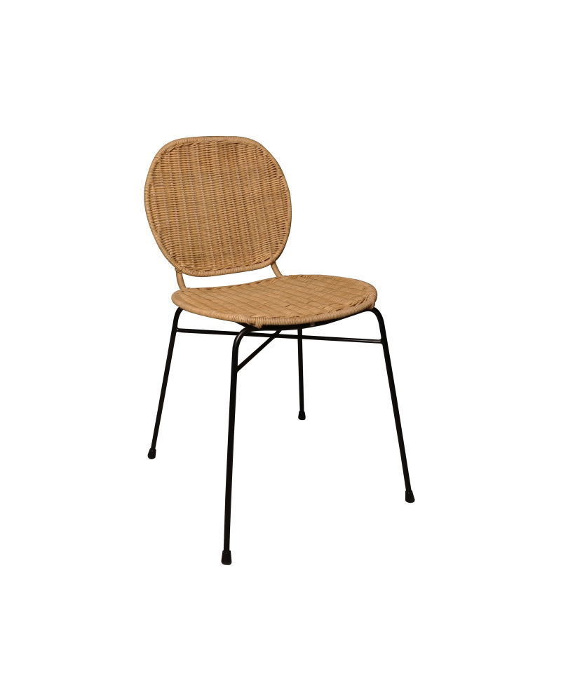 Lot de 2 Chaises Nina en Rotin et Pieds Métal Noir - Naturel