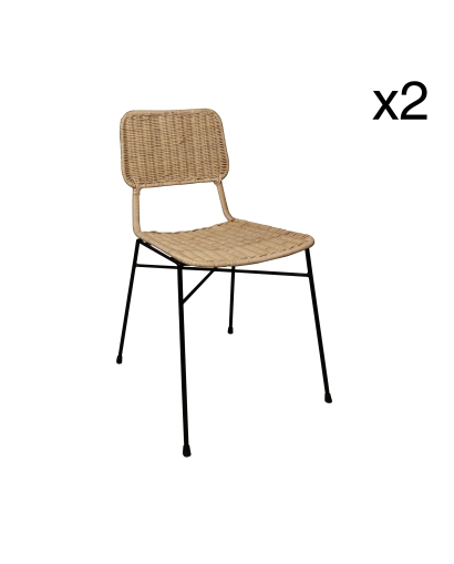 Lot de 2 Chaises Suzie en Rotin et Pieds Métal Noir - Naturel