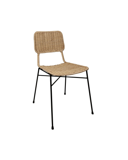 Lot de 2 Chaises Suzie en Rotin et Pieds Métal Noir - Naturel