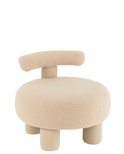 Tabouret Rond Avec Dossier Velours - Beige