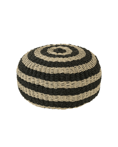 Pouf Rond Rayures Tissage - Noir et Naturel