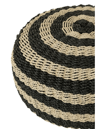 Pouf Rond Rayures Tissage - Noir et Naturel