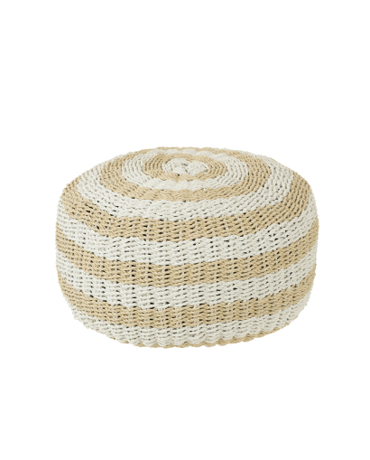 Pouf Rond Rayures Tissage - Blanc et Naturel