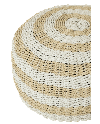 Pouf Rond Rayures Tissage - Blanc et Naturel