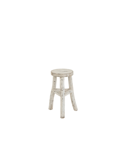 Tabouret Ibiza Rond en Bois Délavé - Blanc