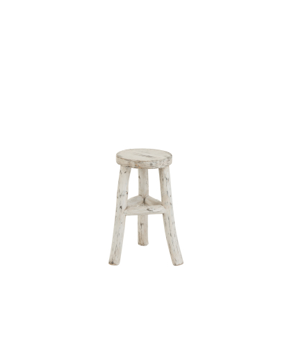 Tabouret Ibiza Rond en Bois Délavé - Blanc