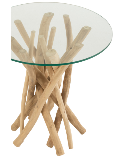 Table D'appoint Branches en Teck et Verre - Naturel