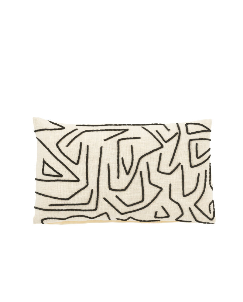 Coussin Rectangle Lignes Courbes en Coton - Blanc et Noir