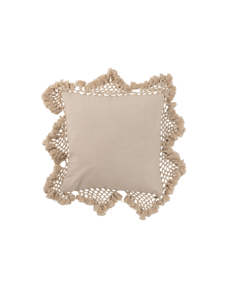 Coussin Franges en Coton – Beige Coussin Franges en Coton – Beige