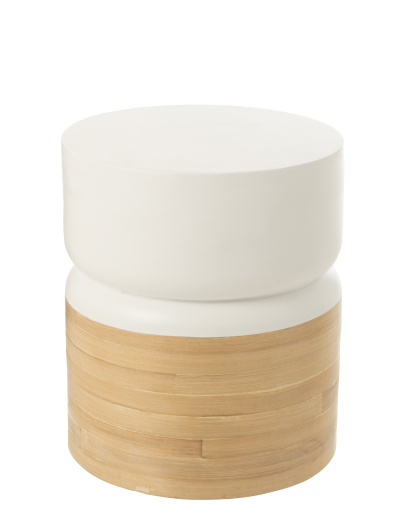 Table D'appoint Rond Bambou - Blanc et Naturel