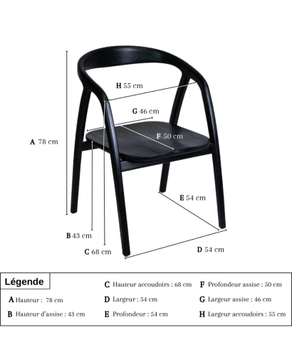 Chaise Anta en Bois Sungkai avec accoudoirs - Noir