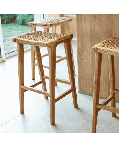 Tabouret de bar Anda en Teck et Corde - Naturel