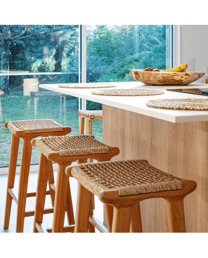 Tabouret de bar Anda en Teck et Corde - Naturel