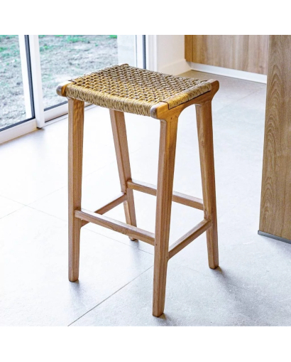 Tabouret de bar Anda en Teck et Corde - Naturel