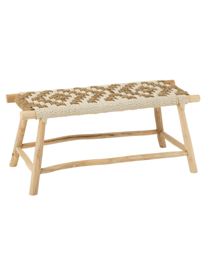 Banc Waverly en Bois De Teck et Jonc De Mer - Naturel et Blanc