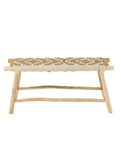 Banc Waverly en Bois De Teck et Jonc De Mer - Naturel et Blanc