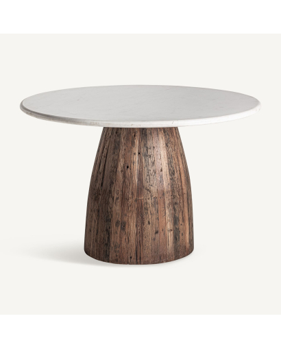 Table de Salon Ronde Skorup en Bois et Marbre - Marron et Blanc