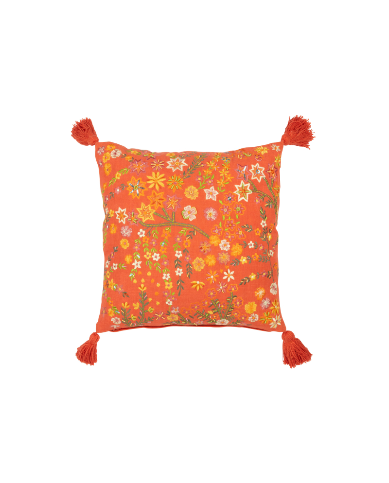 Coussin Carre Fleurs Floches en Coton - Orange Coussin Carre Fleurs Floches en Coton - Orange
