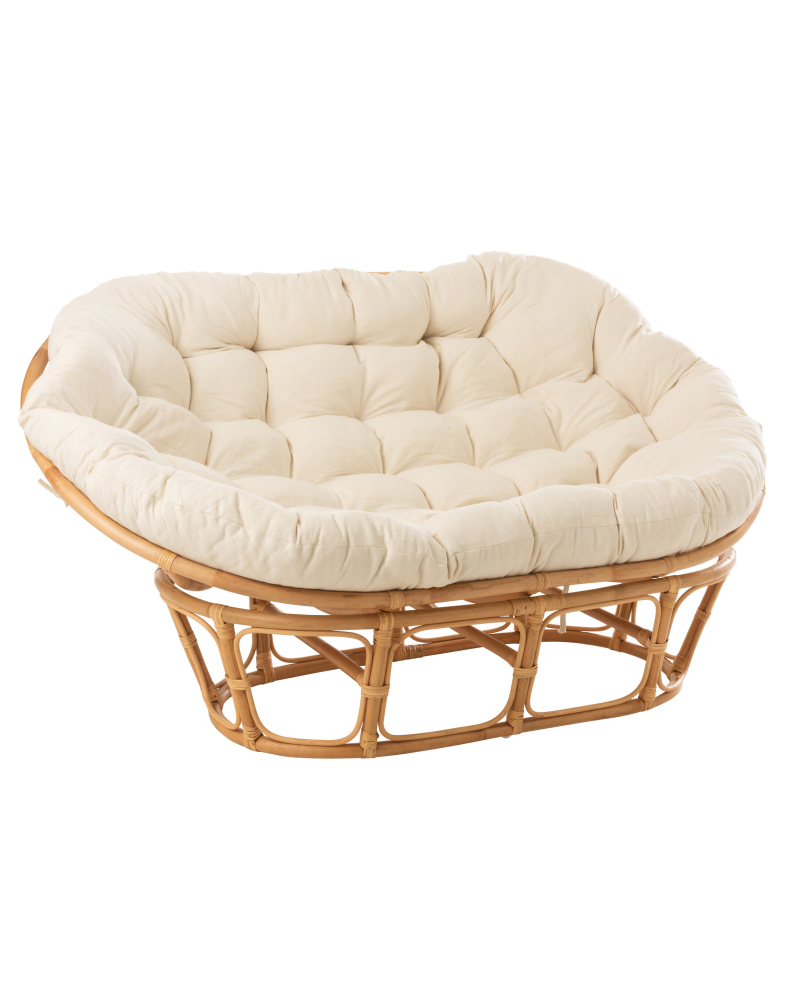 Canapé Roni en Rotin avec Coussin - Naturel et Blanc Canapé Roni en Rotin avec Coussin - Naturel et Blanc