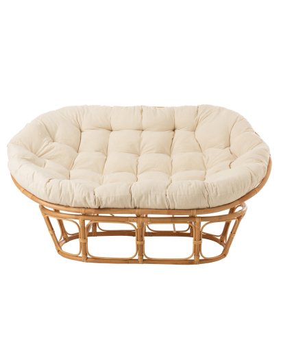 Canapé Roni en Rotin avec Coussin - Naturel et Blanc