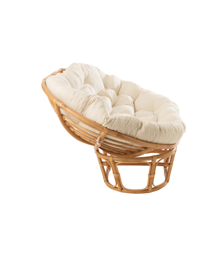 Canapé Roni en Rotin avec Coussin - Naturel et Blanc