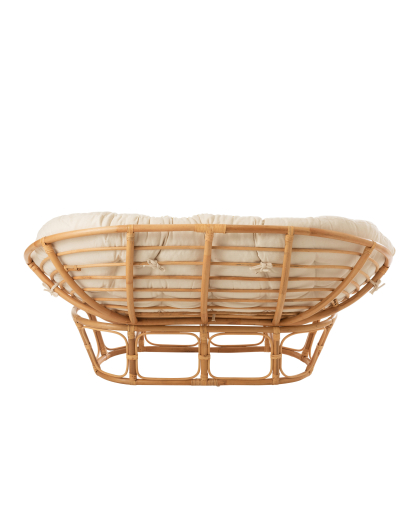 Canapé Roni en Rotin avec Coussin - Naturel et Blanc