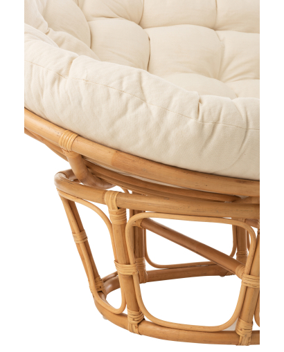 Canapé Roni en Rotin avec Coussin - Naturel et Blanc
