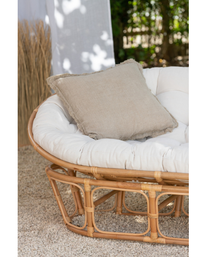 Canapé Roni en Rotin avec Coussin - Naturel et Blanc