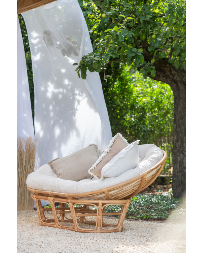 Canapé Roni en Rotin avec Coussin - Naturel et Blanc