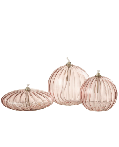 Lampe à Huile en Verre Côtelé - Rose - Taille L