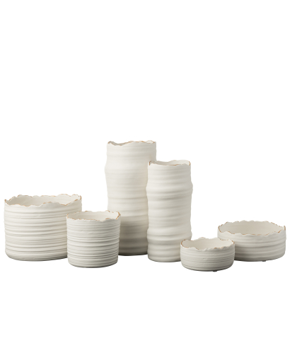 Vase Vagues en Porcelaine - Blanc et Or