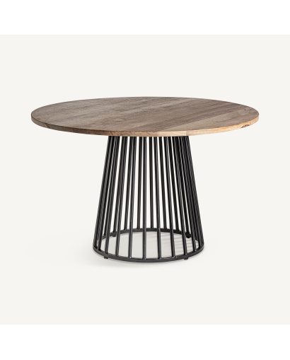 Table de Salon Ronde Weyer en Bois de manguier - Naturel et Noir