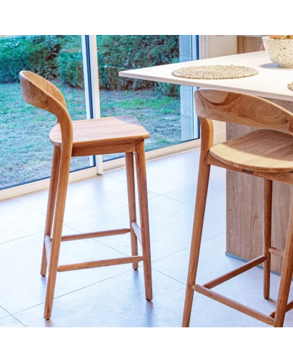 Chaise haute de bar Lucie en teck recyclé - Naturel