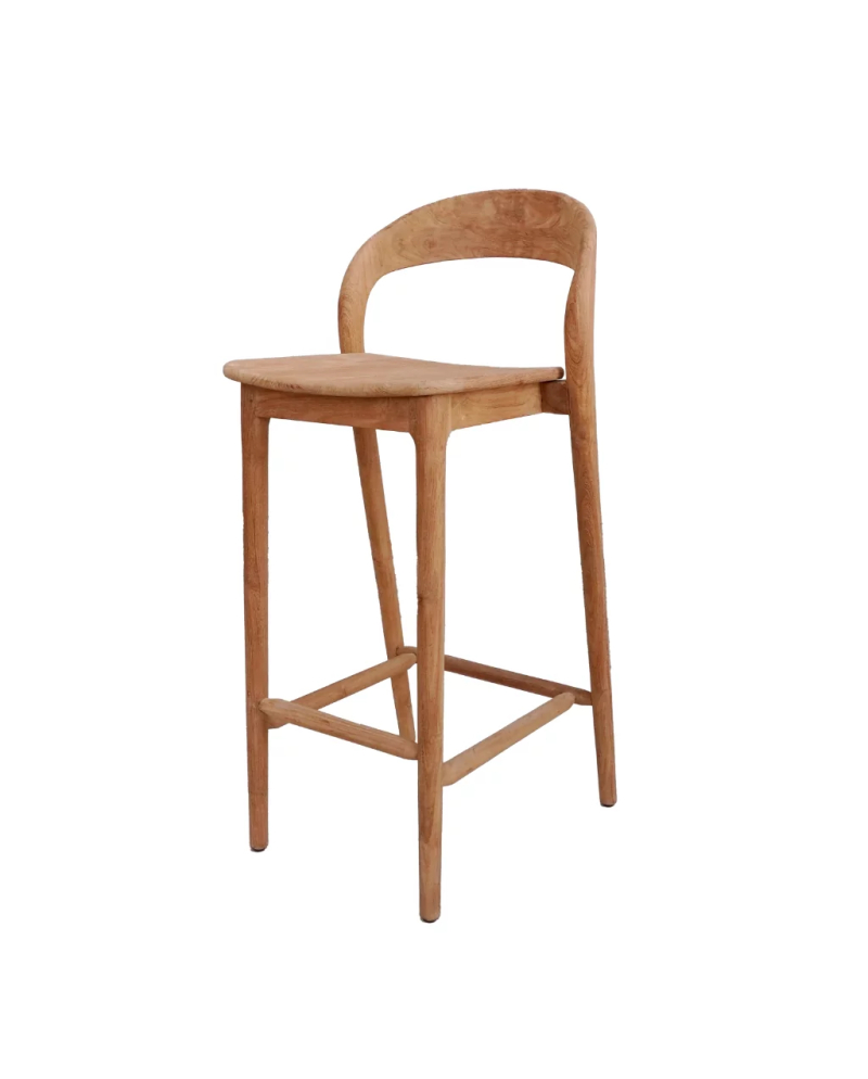 Chaise haute de bar Lucie en teck recyclé - Naturel Chaise haute de bar Lucie en teck recyclé - Naturel
