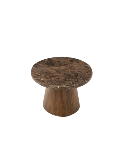 Table Basse Ovale en Marbre et Bois De Manguier - Marron