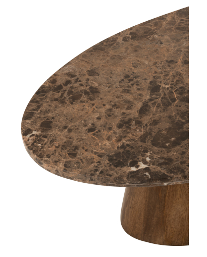 Table Basse Ovale en Marbre et Bois De Manguier - Marron