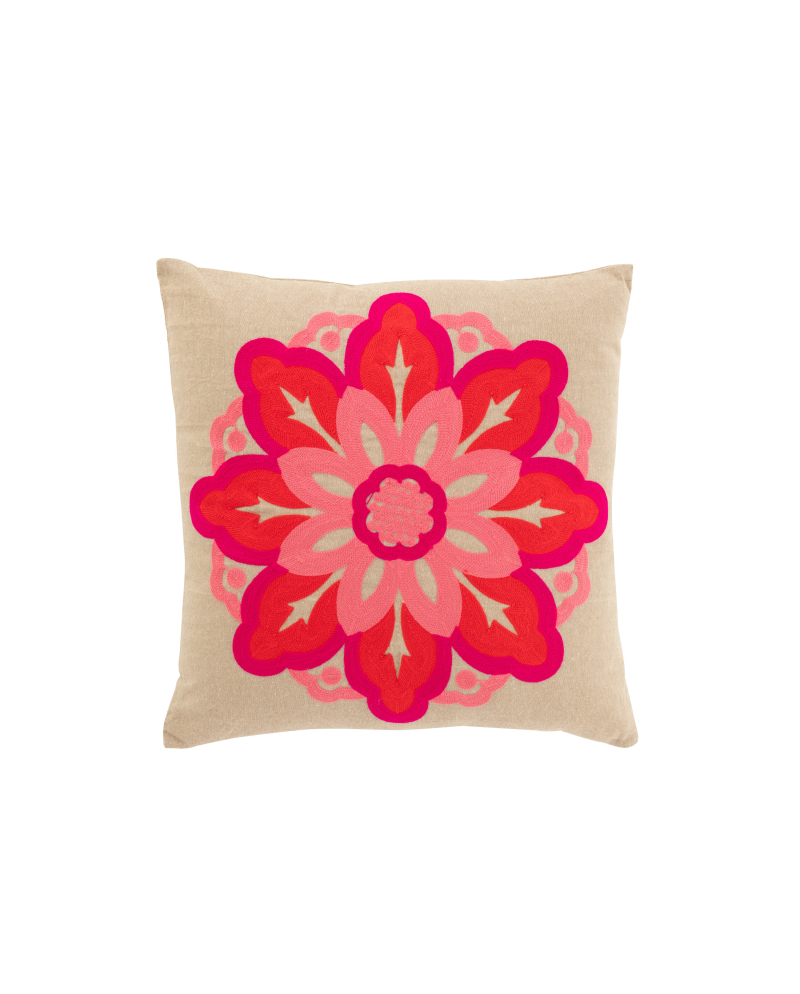 Coussin Fleur Coton - Beige et Rose Coussin Fleur Coton - Beige et Rose