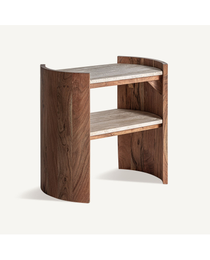 Table D'appoint Tivoli en Bois d'acacia et Travertin - Naturel