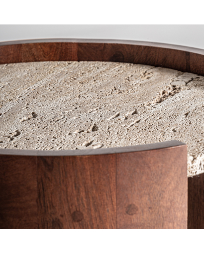 Table D'appoint Tivoli en Bois d'acacia et Travertin - Naturel