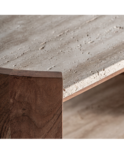 Table D'appoint Tivoli en Bois d'acacia et Travertin - Naturel