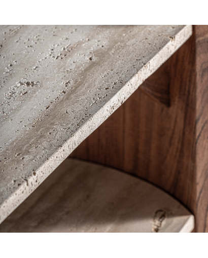 Table D'appoint Tivoli en Bois d'acacia et Travertin - Naturel