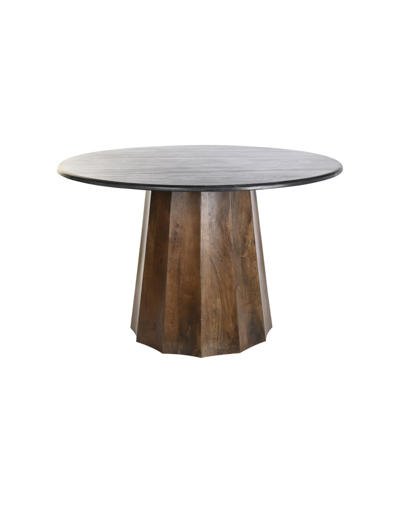 Table à manger ronde en bois de manguier et marbre – Noir et Marron Table à manger ronde en bois de manguier et marbre – Noir et Marron