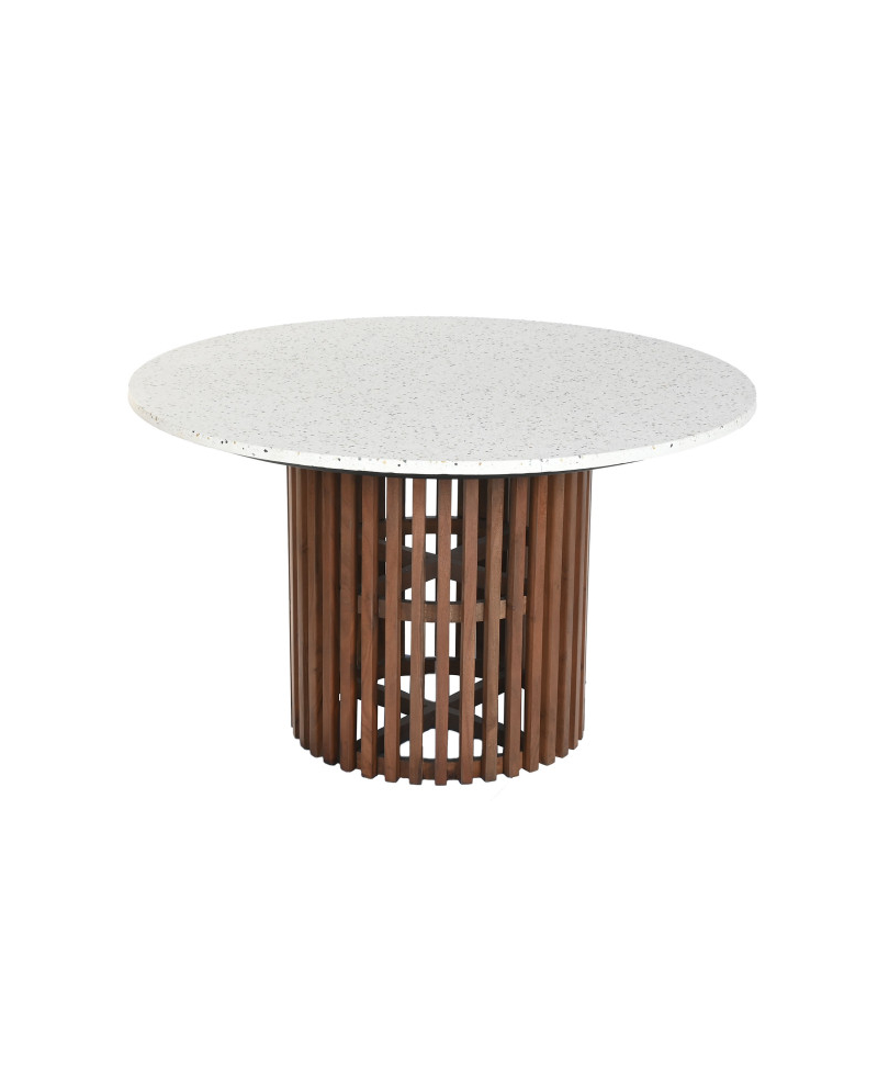 Table à manger ronde en bois d'Acacia et Terrazo – Naturel et Blanc Table à manger ronde en bois d'Acacia et Terrazo – Naturel et Blanc
